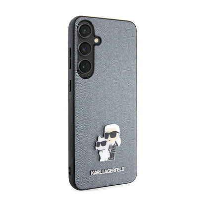 Karl Lagerfeld Saffiano Karl & Choupette Metal Pin - Samsung Galaxy S24 dėklas (pilkas)