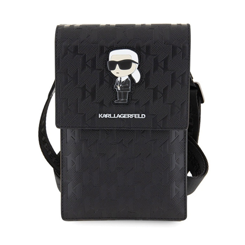 Karl Lagerfeld Saffiano Monogram Ikonik - Rankinė per petį telefonui (juoda)