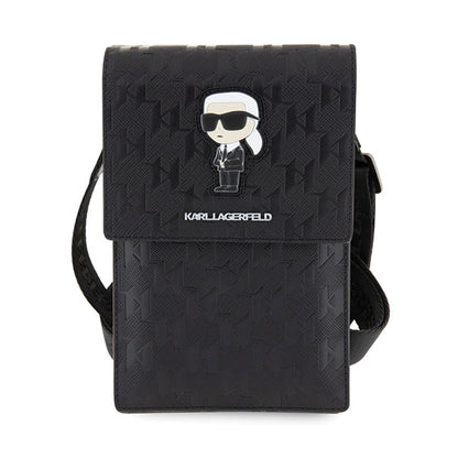 Karl Lagerfeld Saffiano Monogram Ikonik - Rankinė per petį telefonui (juoda)