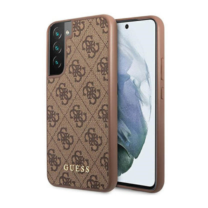 Guess 4G Metal Logo – dėklas, skirtas „Samsung Galaxy S23“ (rudas)