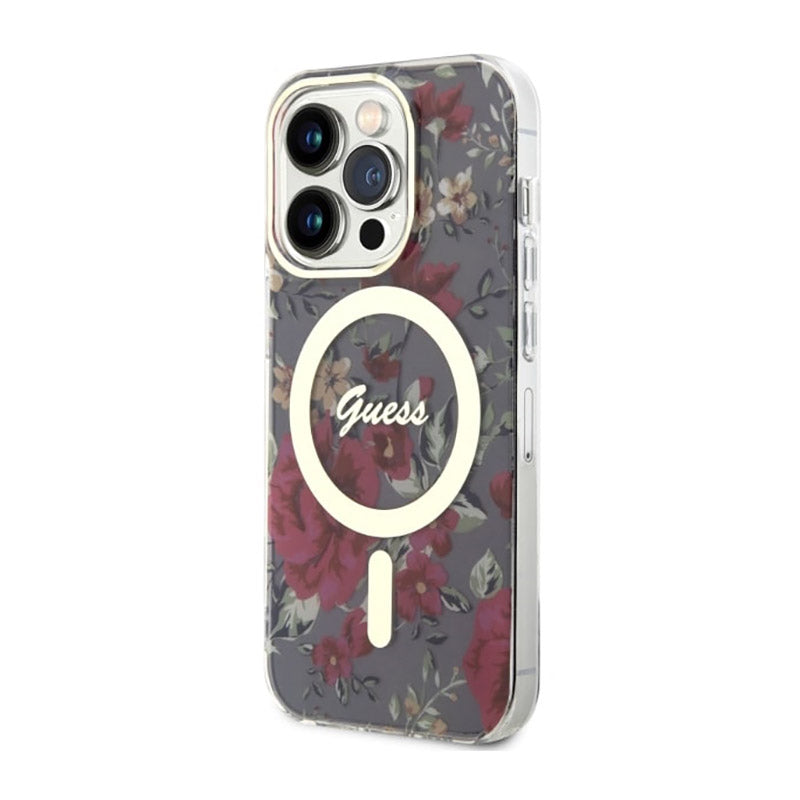 Guess Flower MagSafe - dėklas iPhone 14 Pro (žalias)