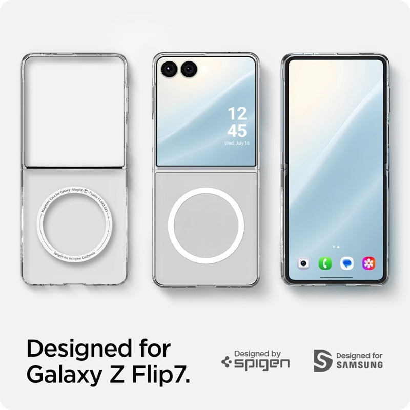 Spigen Airskin Mag MagSafe – dėklas, skirtas Samsung Galaxy Z Flip 7 (Skaidrus/Baltas)