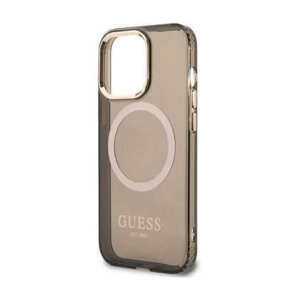 Guess Gold Outline Translucent MagSafe - iPhone 13 Pro Max dėklas (juodas)