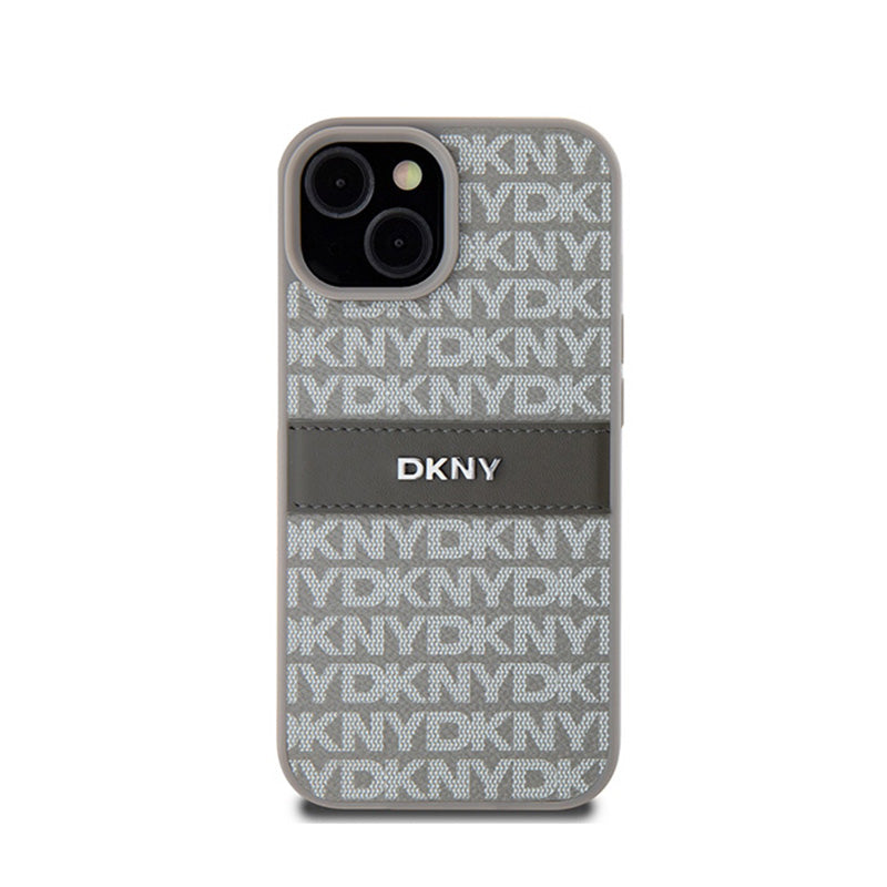 DKNY odinis dėklas „Mono Stripe & Metal Logo“ – skirtas „iPhone 15“ / „14“ / „13“ (smėlio spalvos)