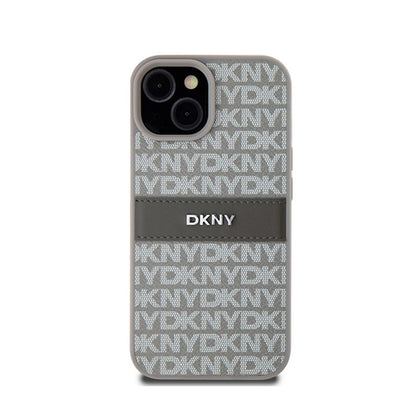 DKNY odinis dėklas „Mono Stripe & Metal Logo“ – skirtas „iPhone 15“ / „14“ / „13“ (smėlio spalvos)