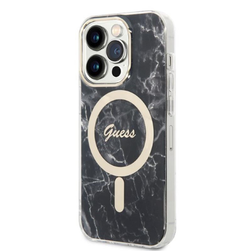 Guess Bundle Pack MagSafe IML Marble – Dėklų rinkinys, skirtas iPhone 14 Pro Max + MagSafe įkroviklis (juoda / aukso)