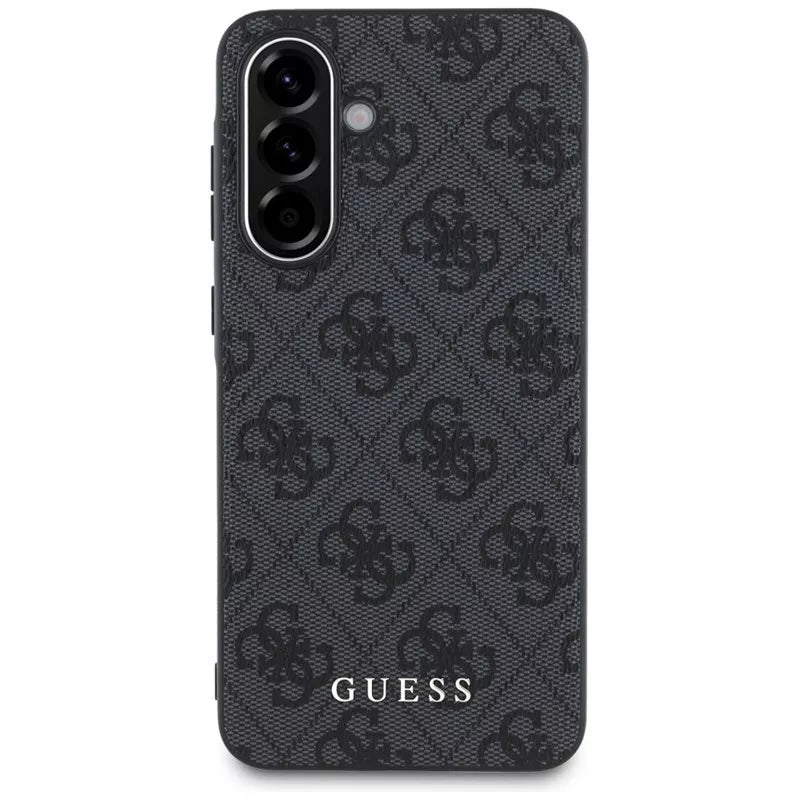 Guess 4G dėklas su metaliniu auksiniu logotipu, skirtas Samsung Galaxy A36 5G (juodas)