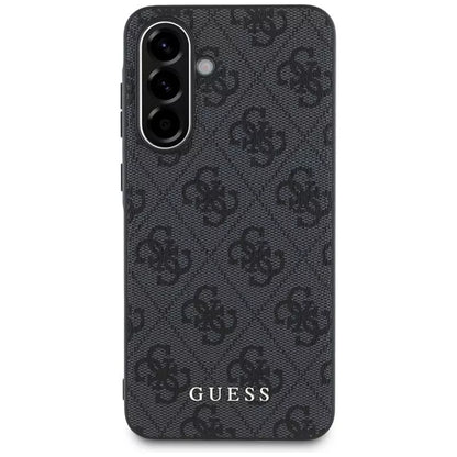 Guess 4G dėklas su metaliniu auksiniu logotipu, skirtas Samsung Galaxy A36 5G (juodas)