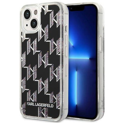 Karl Lagerfeld Monogram Liquid Glitter – dėklas skirtas iPhone 14 Plus (juodas)