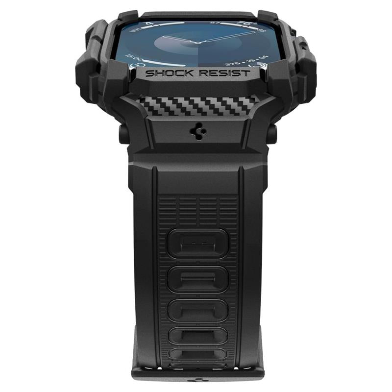 Spigen Rugged Armor Pro - dirželis su dėklu, skirtas „Apple Watch 10“ 46 mm (matinė juoda)