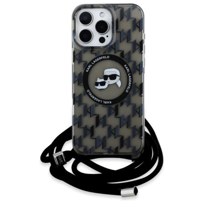 Karl Lagerfeld IML Crossbody Monogram Karl & Choupette Head MagSafe – dėklas, skirtas „iPhone 16 Pro Max“ (juodas)
