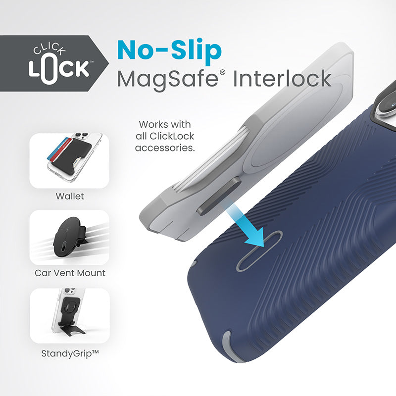 Speck Presidio2 Grip ClickLock & MagSafe – Dėklas skirtas „iPhone 15 Pro“ (Pakrantės mėlyna/Dulkių pilka)
