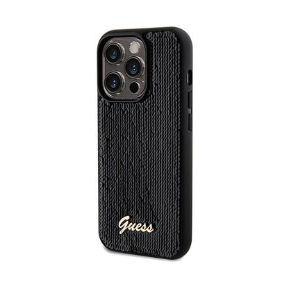 Guess Sequin Script Metal - Dėklas iPhone 14 Pro (juodas)