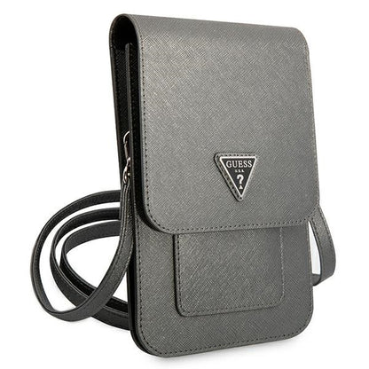Guess piniginė Saffiano Triangle Logo Phone Bag (pilka)