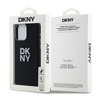 DKNY skysto silikono dėklas su metaliniu logotipu – skirtas iPhone 15 Pro Max (juodas)