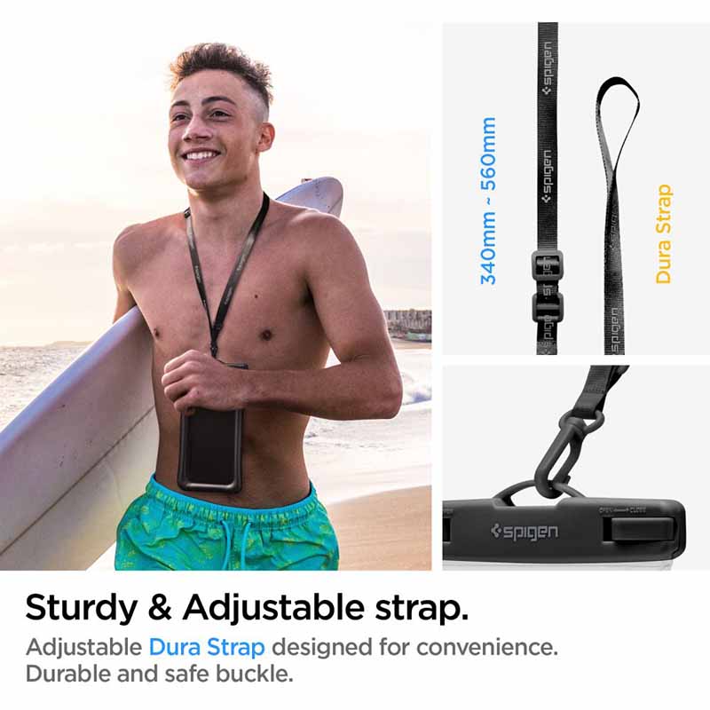 Spigen A610 universalus vandeniui atsparus plūduriuojantis dėklas – dėklas išmaniesiems telefonams iki 6,9 colio (juodas)