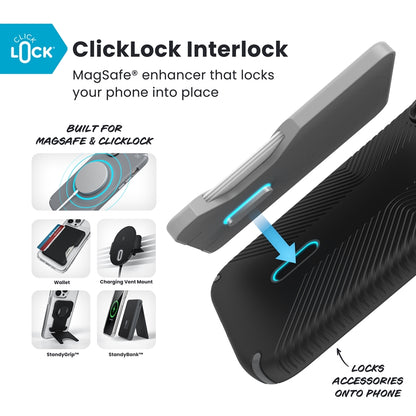 Speck Presidio2 Grip ClickLock ir MagSafe – iPhone 17 dėklas (juoda / alyvuogių pilka / balta)