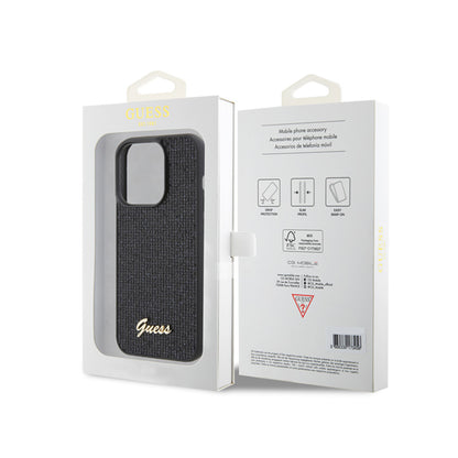 Guess Disco Metal Script – dėklas, skirtas iPhone 15 Pro, juodas