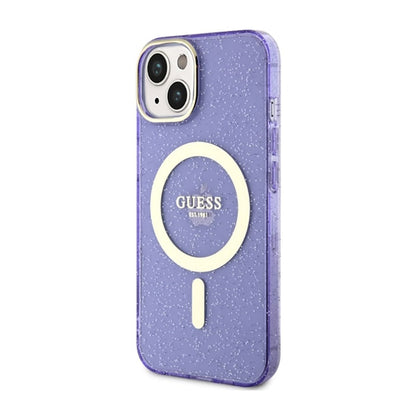 Guess Glitter Gold MagSafe – „iPhone 14 Plus“ dėklas (violetinis)
