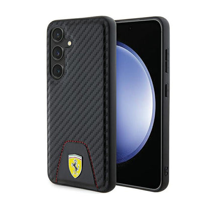 Ferrari Carbon Stitched Bottom – dėklas, skirtas Samsung Galaxy S24 (juodas)