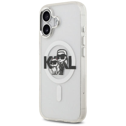 Karl Lagerfeld IML blizgučių Karl & Choupette pieštuko eskizo logotipas MagSafe – Dėklas, skirtas iPhone 17 (skaidrus)