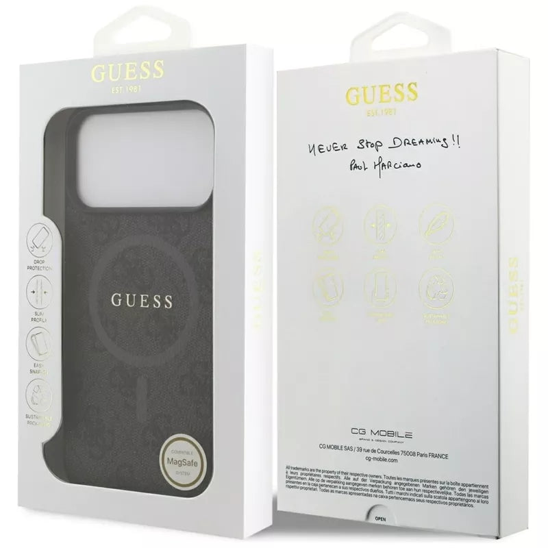 Guess 4G Ring Classic Logo MagSafe - Dėklas iPhone 17 Pro Max (juodas)