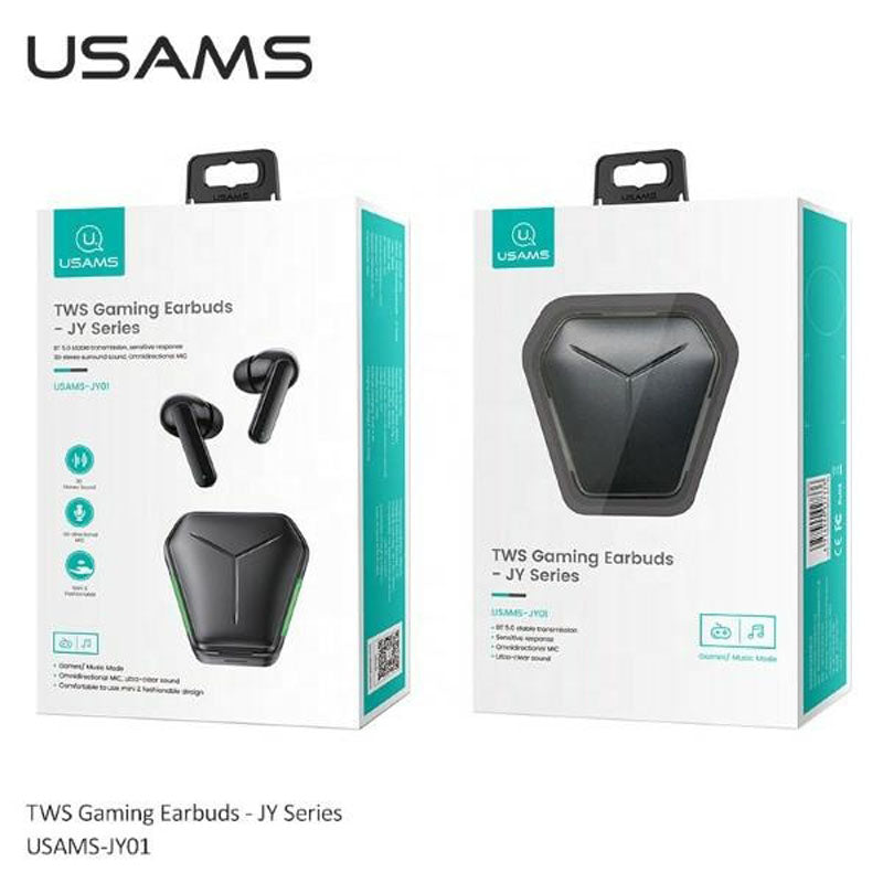 USAMS JY serija - Bluetooth 5.0 TWS ausinės + įkrovimo dėklas (juodas)