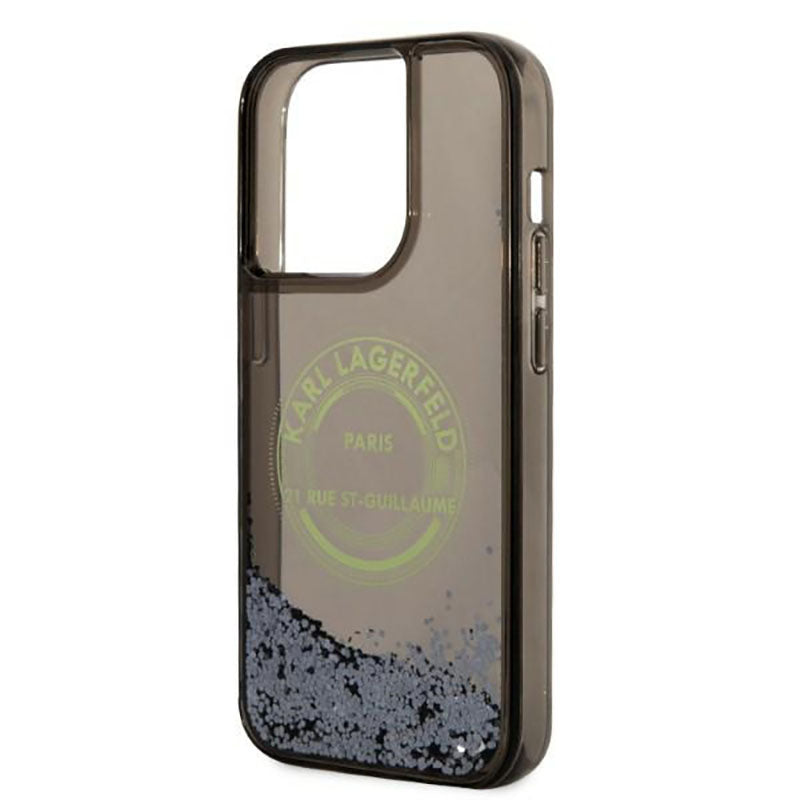 Karl Lagerfeld Liquid Glitter Round RSG Logo dėklas – dėklas, skirtas iPhone 14 Pro (juodas)