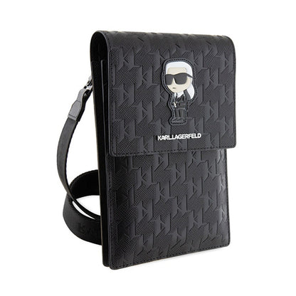 Karl Lagerfeld Saffiano Monogram Ikonik - Rankinė per petį telefonui (juoda)