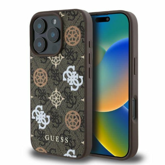 Guess Peony ant 4G Background MagSafe - dėklas, skirtas iPhone 16 Pro (rudas)