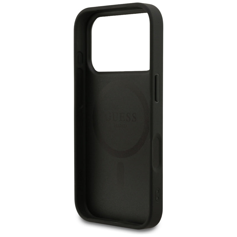 Guess 4G Ring Classic Logo MagSafe dėklas iPhone 17 Pro (juodas)