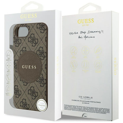 Guess 4G Circle Classic Logo MagSafe - dėklas skirtas iPhone 16e (rudas)