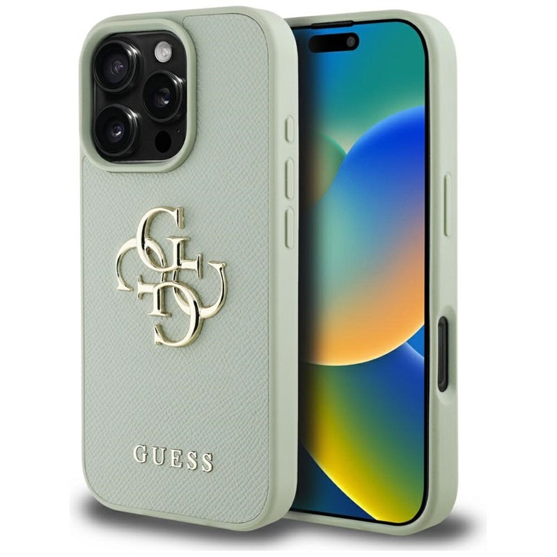 Guess Grained Big 4G Logo Small Classic Logo – dėklas iPhone 16 Pro Max (žalias)