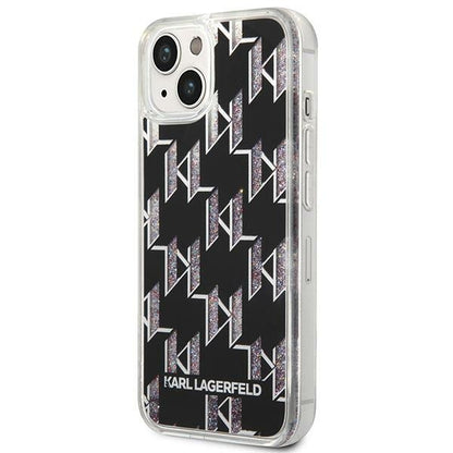 Karl Lagerfeld Monogram Liquid Glitter – dėklas skirtas iPhone 14 Plus (juodas)