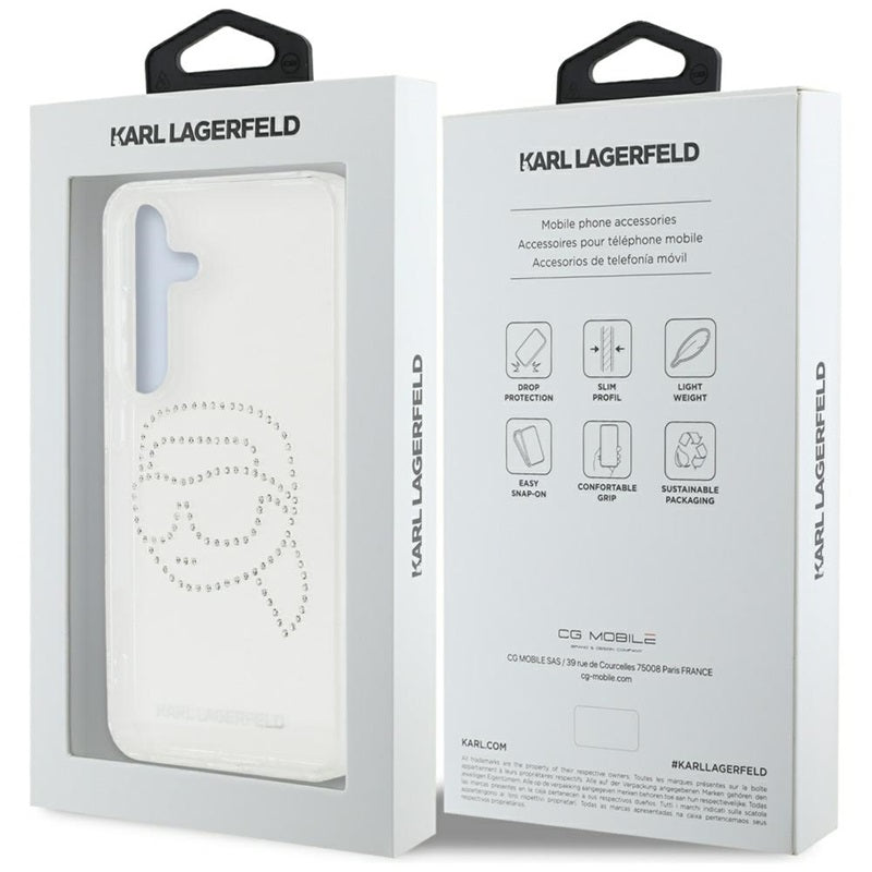 Karl Lagerfeld Rhinestones Karl Head Logo – Dėklas, skirtas Samsung Galaxy S25 (skaidrus)