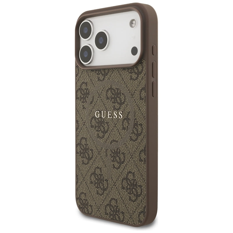 Guess 4G žiedinis logotipas MagSafe dėklas iPhone 17 Pro Max (rudas)