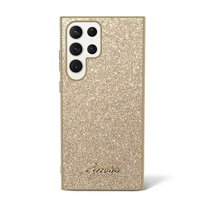 Guess Blizgučių ir Metalinio Logotipo Dėklas - Dėklas skirtas Samsung Galaxy S24 Ultra (Auksas)