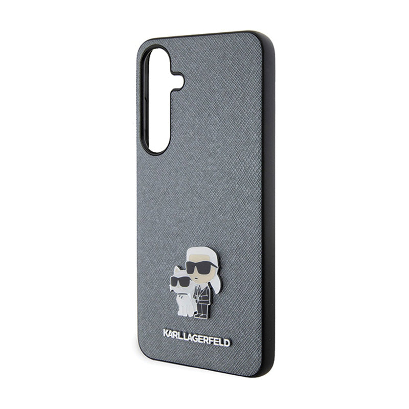 Karl Lagerfeld Saffiano Karl & Choupette Metal Pin - Samsung Galaxy S24 dėklas (pilkas)
