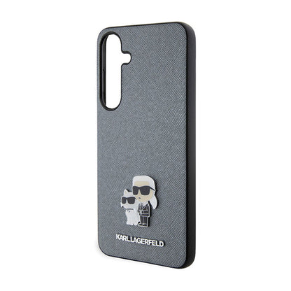 Karl Lagerfeld Saffiano Karl & Choupette Metal Pin - Samsung Galaxy S24 dėklas (pilkas)