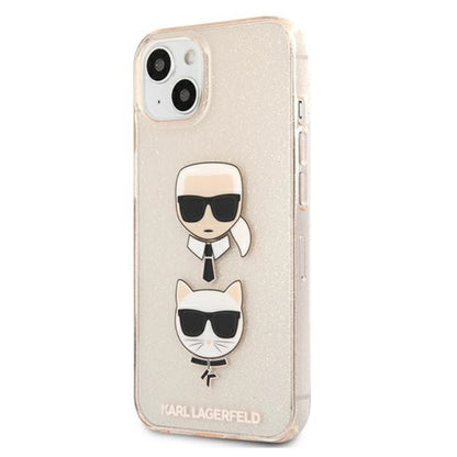 Karl Lagerfeld Glitter Karl & Choupette Head – „iPhone 13 mini“ dėklas (auksinis)