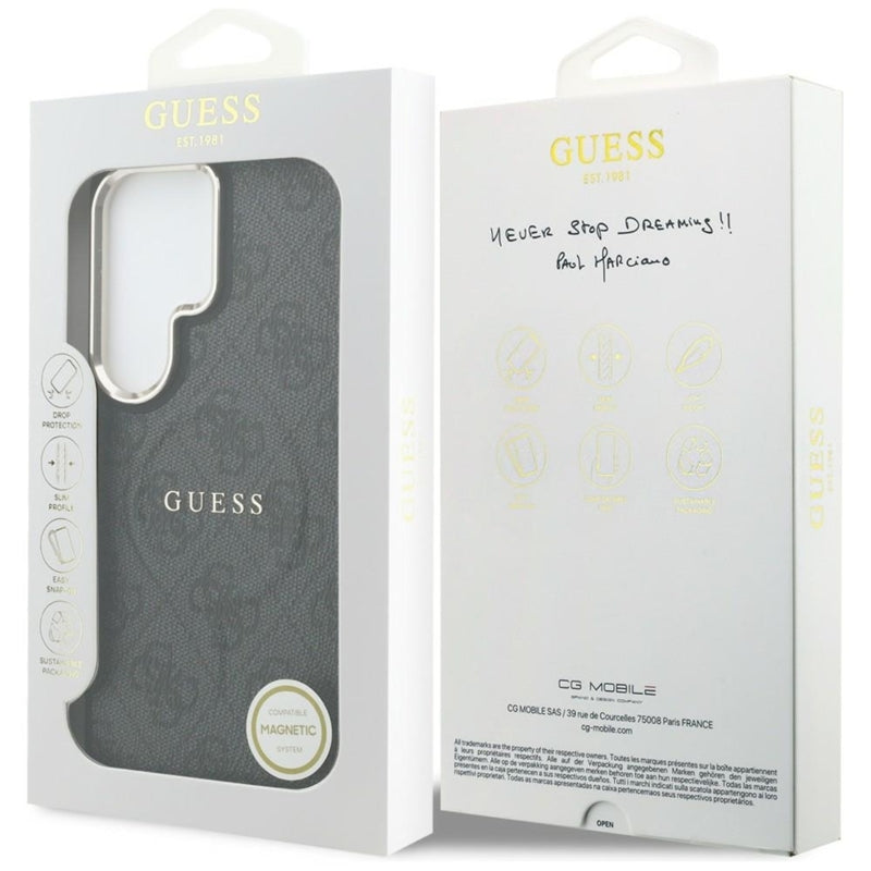 Guess 4G Reljefinis Žiedas MagSafe - Dėklas Samsung Galaxy S26 Ultra (Juodas)