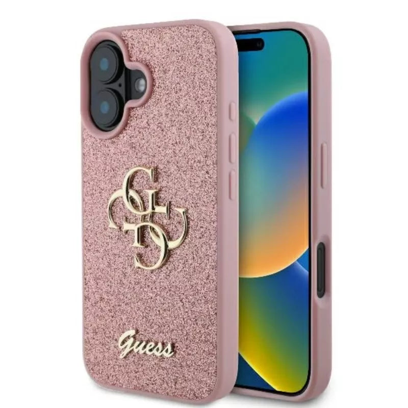 Guess Fixed Glitter Big 4G - dėklas iPhone 16 Plus (rožinis)