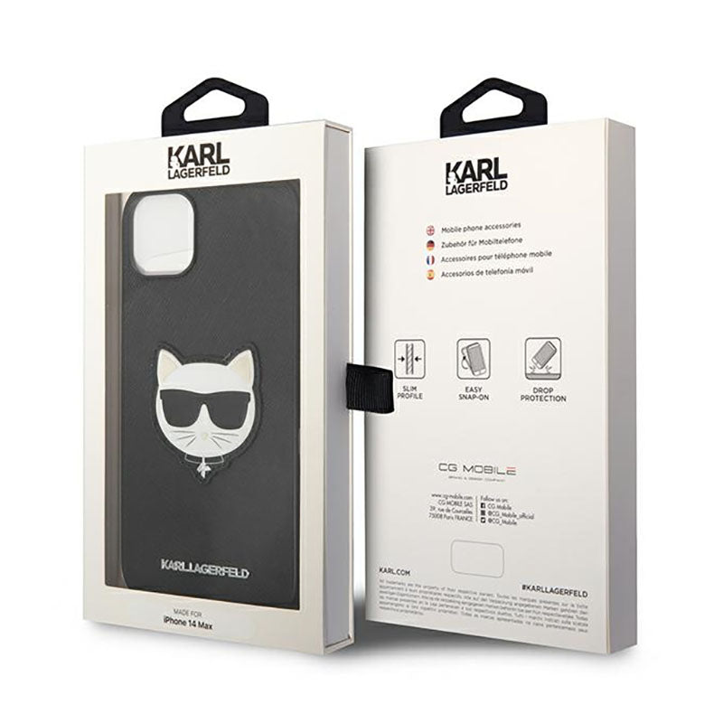 Karl Lagerfeld Saffiano Choupette Head Patch dėklas – dėklas, skirtas iPhone 14 Plus (juodas)