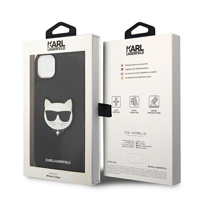 Karl Lagerfeld Saffiano Choupette Head Patch dėklas – dėklas, skirtas iPhone 14 Plus (juodas)