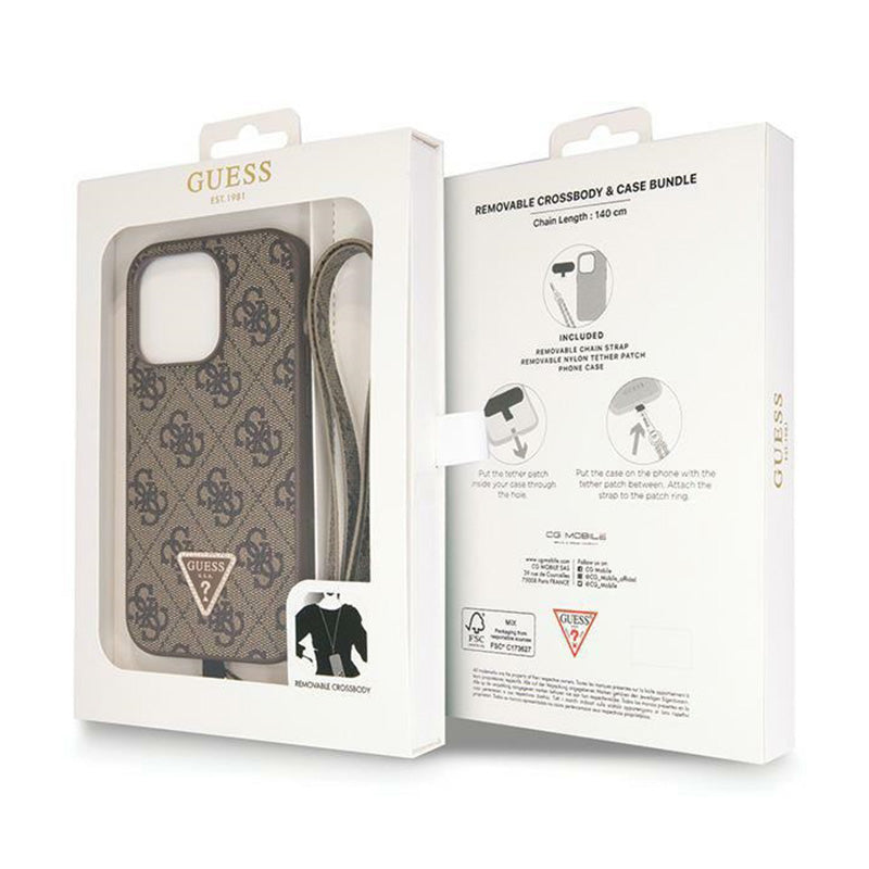 Guess Rankinė 4G Metal Logo - iPhone 15 Pro dėklas (ruda)