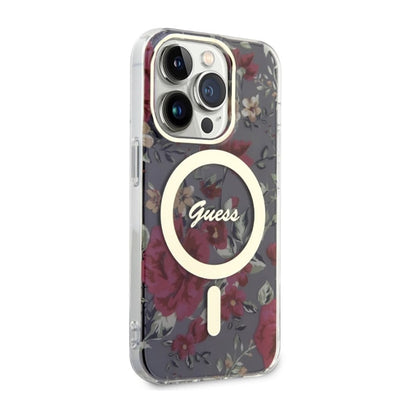Guess Flower MagSafe - dėklas iPhone 14 Pro (žalias)