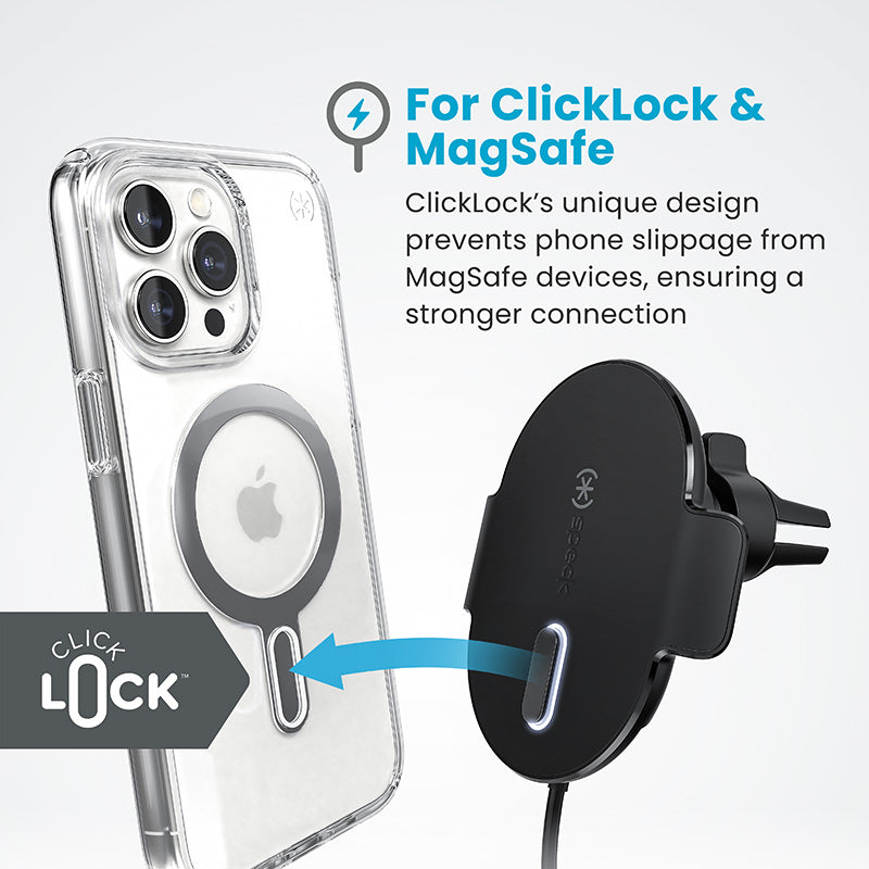 Speck Charging Vent Mount + ClickLock - automobilinis laikiklis su „MagSafe“ belaidžiu įkrovimu (juodas)