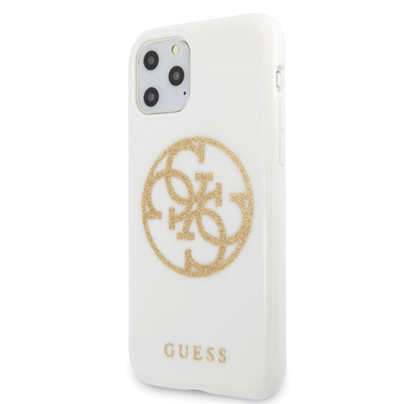 Guess Circle Glitter 4G – dėklas, skirtas iPhone 11 Pro Max (baltas)