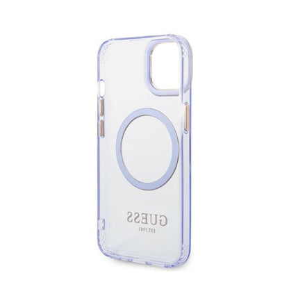Guess Gold Outline permatomas MagSafe - „iPhone 14“ dėklas (violetinė)