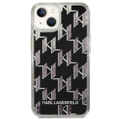 Karl Lagerfeld Monogram Liquid Glitter – dėklas skirtas iPhone 14 Plus (juodas)